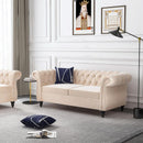 Beige Velvet Sectional Sofa Set With Button Tufting