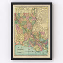 Vintage Map of Louisiana 1909