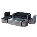 6 Piece Patio Wicker Sectional Set Patio Backyard Conversation Set Space Saving Grey Wicker + Black Cushion