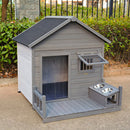 Large balcony doghouse, 44.2' long x 44.6' wide x 44.6' high solid wood asphalt roof dog house for large dogs with large terrace, weatherproof large dog house,Complimentary a good cleaning mat