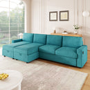 Convertible U-shaped Sectional Sofa with Storage Chaise Lounges & USB Ports, Teal, Twill Polyester, 103.9'