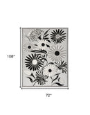 6' X 9' Black And White Floral Stain Resistant Non Skid Area Rug