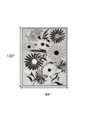 7' X 10' Black And White Floral Stain Resistant Non Skid Area Rug