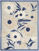 5' X 8' Blue And Grey Floral Stain Resistant Non Skid Area Rug