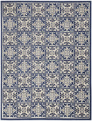 7' X 10' Blue Fleur De Lis Stain Resistant Non Skid Area Rug