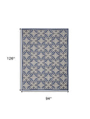 8' X 11' Blue Fleur De Lis Stain Resistant Non Skid Area Rug