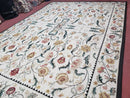 New Needlepoint Rug 9x12, Hand Woven Wool Area Rug, Flatweave Carpet, Handmade Chinese Needlepoint, Floral European Design, Ivory Background