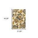 2' X 4' Gray and Ivory Floral Stain Resistant Indoor Outdoor Area Rug