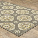 2' X 4' Gray Floral Stain Resistant Indoor Outdoor Area Rug