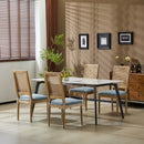 French Country Dining Chairs Set of 4 - Elegant Cane Backrest & Upholstered Seats - Rustic Weathered Finish - Solid Rubberwood Frame