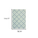 7' x 10' Blue and Ivory Geometric Stain Resistant Indoor Outdoor Area Rug