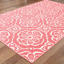 7' x 10' Pink Floral Stain Resistant Indoor Outdoor Area Rug