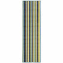 2' X 8' Blue and Green Striped Stain Resistant Indoor Outdoor Area Rug