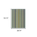 2' X 4' Blue and Green Striped Stain Resistant Indoor Outdoor Area Rug