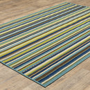 7' x 10' Blue and Green Striped Stain Resistant Indoor Outdoor Area Rug