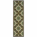 2' X 8' Brown and Ivory Floral Stain Resistant Indoor Outdoor Area Rug