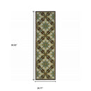 2' X 8' Brown and Ivory Floral Stain Resistant Indoor Outdoor Area Rug