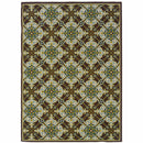 2' X 4' Brown and Ivory Floral Stain Resistant Indoor Outdoor Area Rug