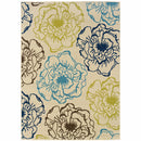 7' x 10' Green and Ivory Floral Stain Resistant Indoor Outdoor Area Rug