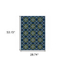 2' X 4' Blue and Green Floral Stain Resistant Indoor Outdoor Area Rug
