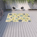 9' X 13' Green and Ivory Floral Stain Resistant Indoor Outdoor Area Rug