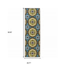 2' X 8' Blue and Green Floral Stain Resistant Indoor Outdoor Area Rug