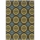 7' x 10' Blue and Green Floral Stain Resistant Indoor Outdoor Area Rug