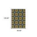 8' x 11' Blue and Green Floral Stain Resistant Indoor Outdoor Area Rug