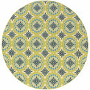8' x 8' Green and Ivory Round Floral Stain Resistant Indoor Outdoor Area Rug