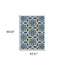 4' x 6' Ivory and Blue Geometric Stain Resistant Indoor Outdoor Area Rug