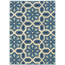 4' x 6' Ivory and Blue Geometric Stain Resistant Indoor Outdoor Area Rug