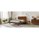 Mid-Century Modern Solid Wood Bed Frame King Size Platform Bed with Six-Piece Headboard Design, No Box Spring Needed, Brown