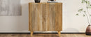 TREXM Wood Accent Cabinet with Storage, Rustic Mango Wood Storage Cabinet with Fluted Design and Adjustable Shelf for Dining Room, Kitchen, and Living Room (Natural)