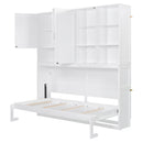 Twin Size Wall Murphy Bed with Top Cabinet, Shelves ,Space Saving Foldable Bed with Light & USB,White