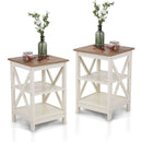 Rustic Ivory End Table Set Of 2 With Shelves 23.6 Inch
