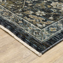 3' X 5' Blue Ivory Grey Gold Green And Brown Oriental Power Loom Stain Resistant Area Rug With Fringe