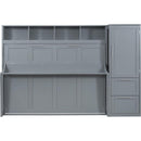 Full Size Murphy Bed Wall Bed with Closet and Drawers,Gray