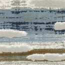 3' X 5' Grey Blue Ivory Brown Beige And Navy Abstract Power Loom Stain Resistant Area Rug