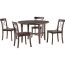 TREXM 5-piece Dining Set, Retro Simple Round Table and 4 Chairs with X-shaped Backrest for Kitchen, Dining Room and Living Room (Espresso)