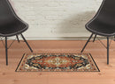 2' X 3' Black and Orange Oriental Power Loom Area Rug