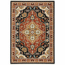 2' X 3' Black and Orange Oriental Power Loom Area Rug