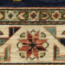 2' X 3' Navy Charcoal Orange Rust Gold Pale Blue Olive Beige And Salmon Oriental Power Loom Stain Resistant Area Rug With Fringe