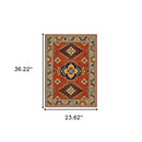 2' X 3' Red and Gold Oriental Power Loom Area Rug