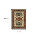 2' X 3' Brick Red Orange Rust Beige Gold Pale Blue Olive Navy And Black Oriental Power Loom Stain Resistant Area Rug With Fringe