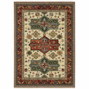2' X 3' Brick Red Orange Rust Beige Gold Pale Blue Olive Navy And Black Oriental Power Loom Stain Resistant Area Rug With Fringe