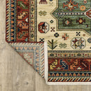 2' X 3' Brick Red Orange Rust Beige Gold Pale Blue Olive Navy And Black Oriental Power Loom Stain Resistant Area Rug With Fringe