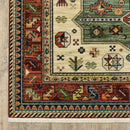 2' X 3' Brick Red Orange Rust Beige Gold Pale Blue Olive Navy And Black Oriental Power Loom Stain Resistant Area Rug With Fringe