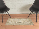 2' X 3' Gray And Ivory Oriental Power Loom Area Rug With Fringe
