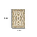 2' X 3' Gray And Ivory Oriental Power Loom Area Rug With Fringe