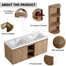 48" Wall Mounted Bathroom Vanity With Double Resin Sink And Storage Rack Soft Close Doors - Imitative Oak